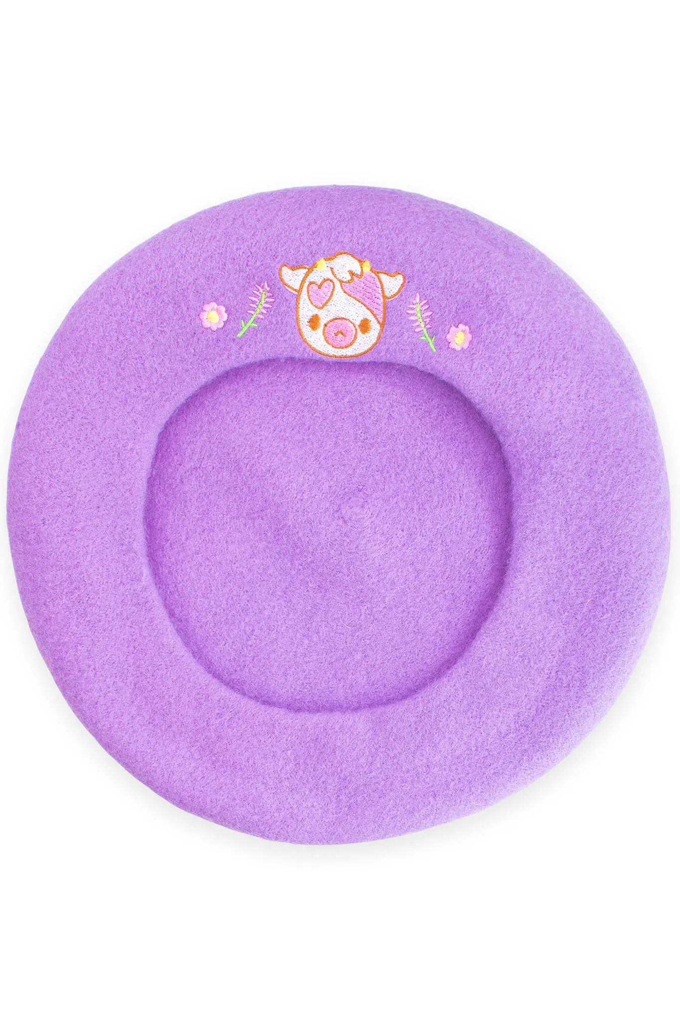Adorable Cow Embroidered Beret