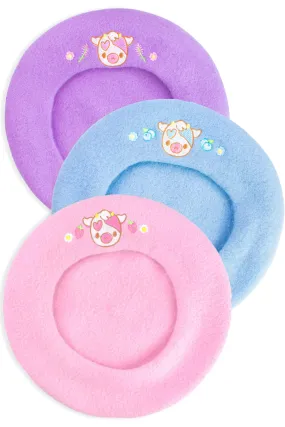 Adorable Cow Embroidered Beret