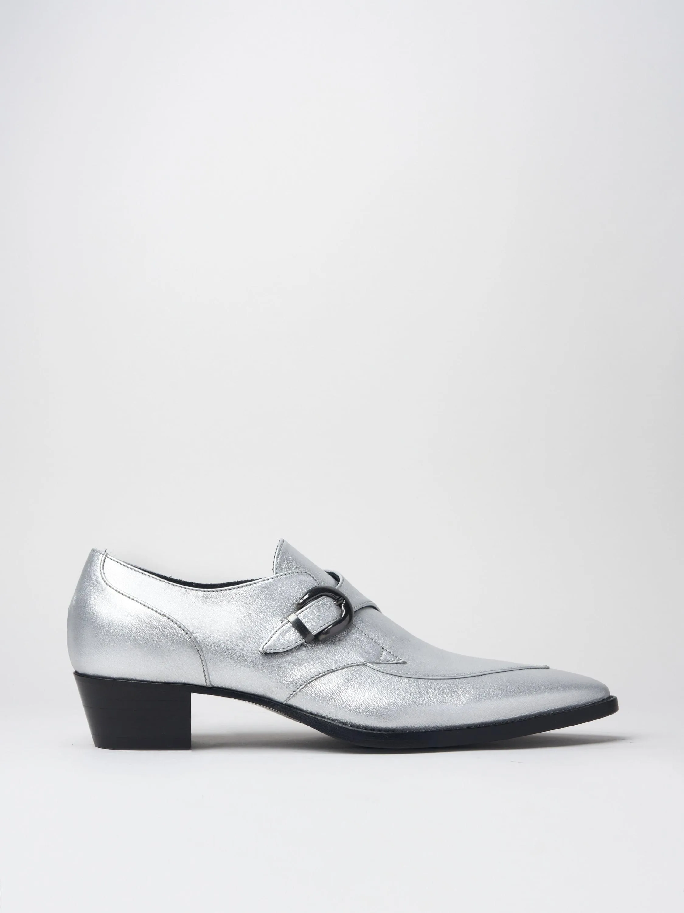 ADRIAN 30MM MONK-STRAP IN SILVER LEATHER