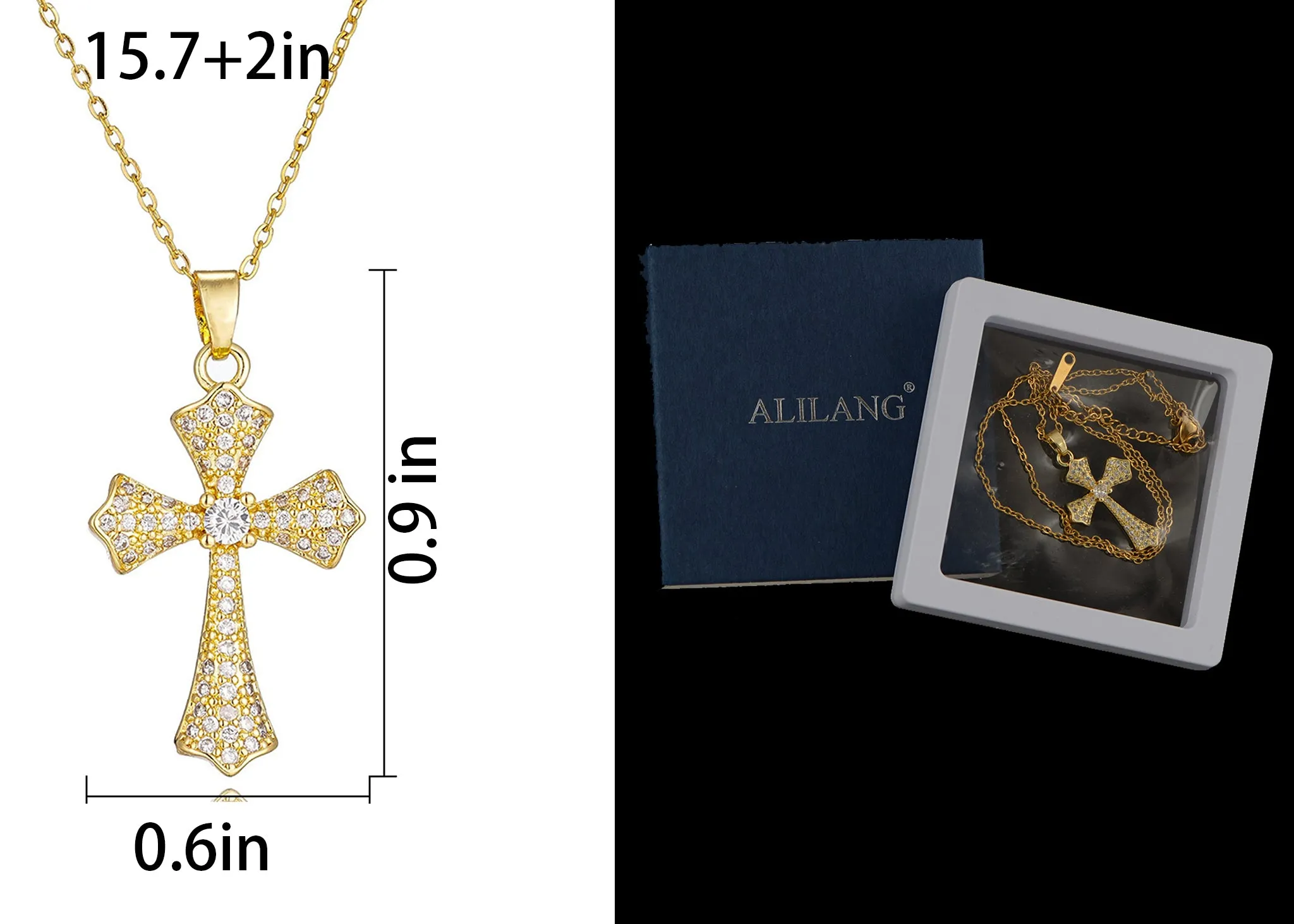 Alilang Gold Tone Rhinestone Cross Pendant Necklace Ideal for Religious Occasions