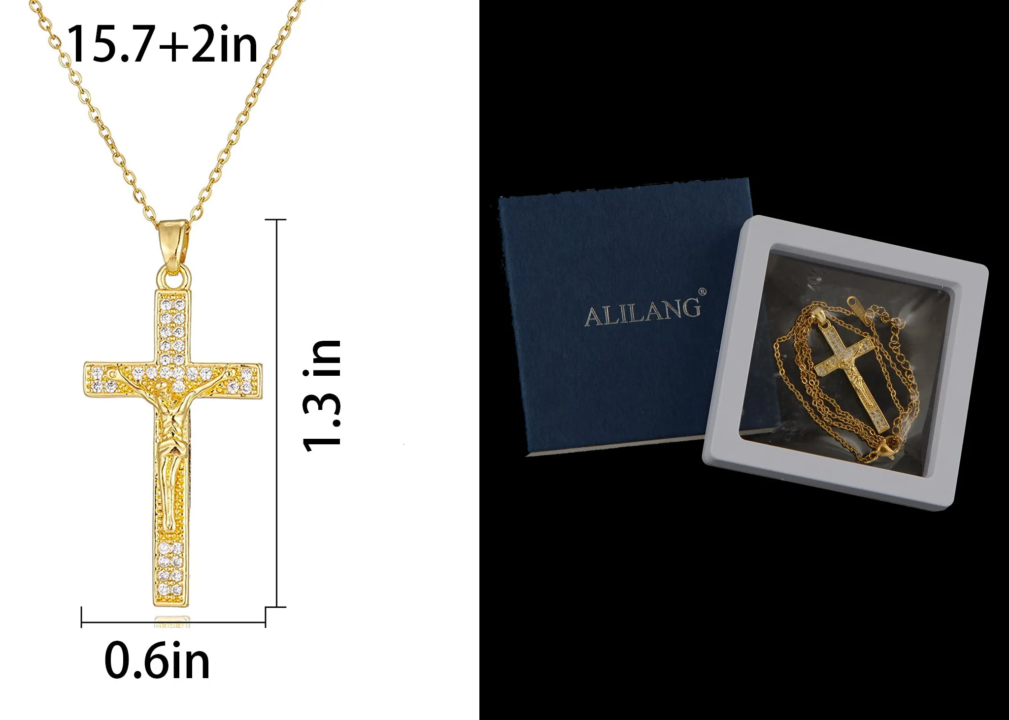 Alilang Gold Tone Rhinestone Cross Pendant Necklace Ideal for Religious Occasions