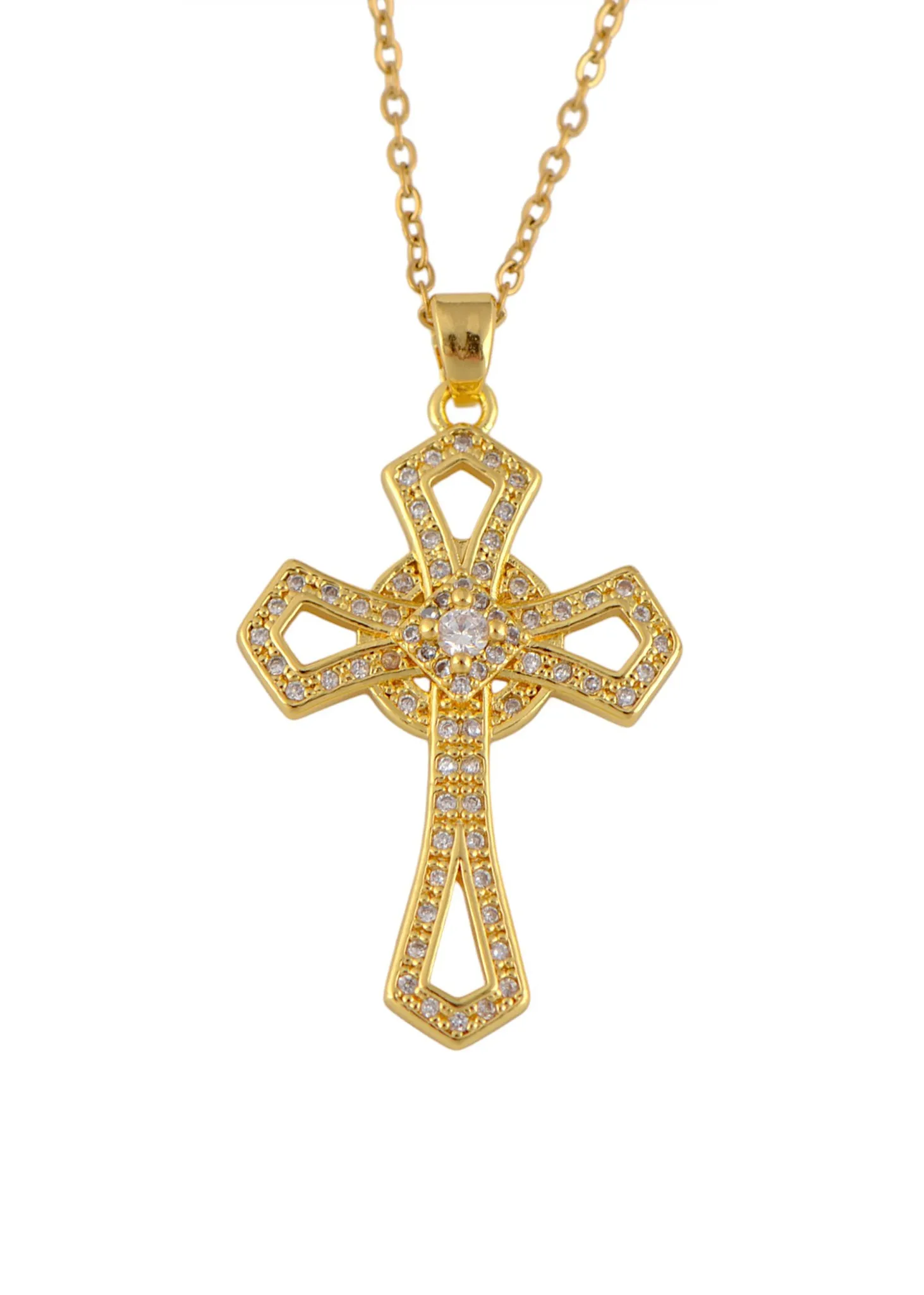 Alilang Gold Tone Rhinestone Cross Pendant Necklace Ideal for Religious Occasions