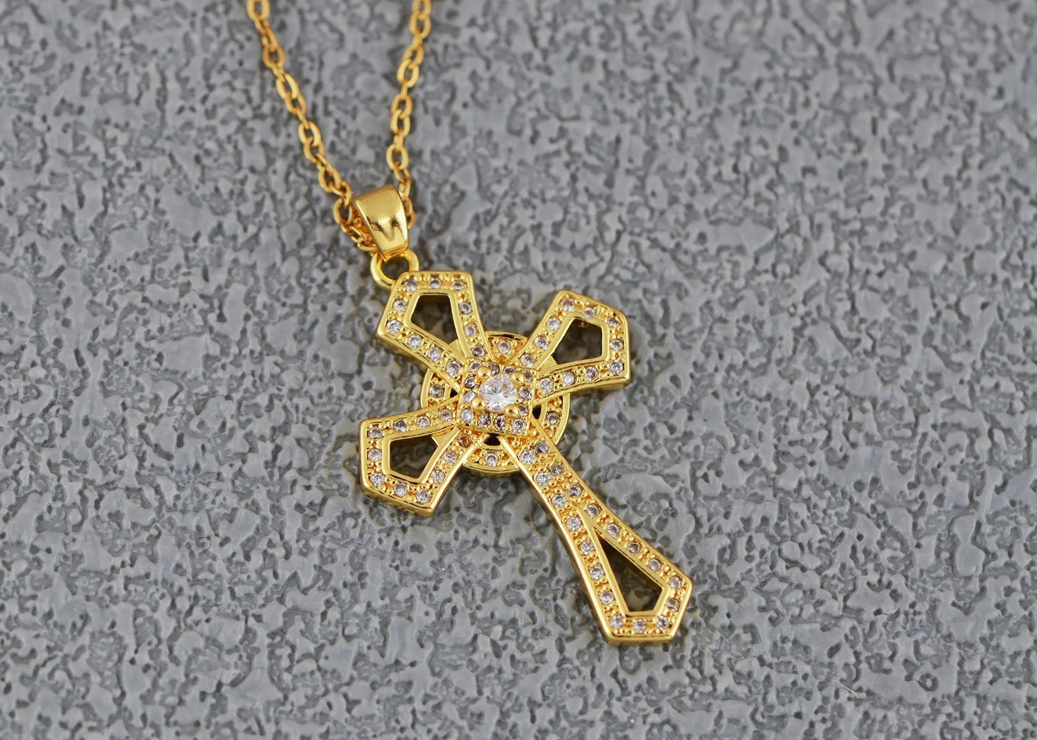 Alilang Gold Tone Rhinestone Cross Pendant Necklace Ideal for Religious Occasions