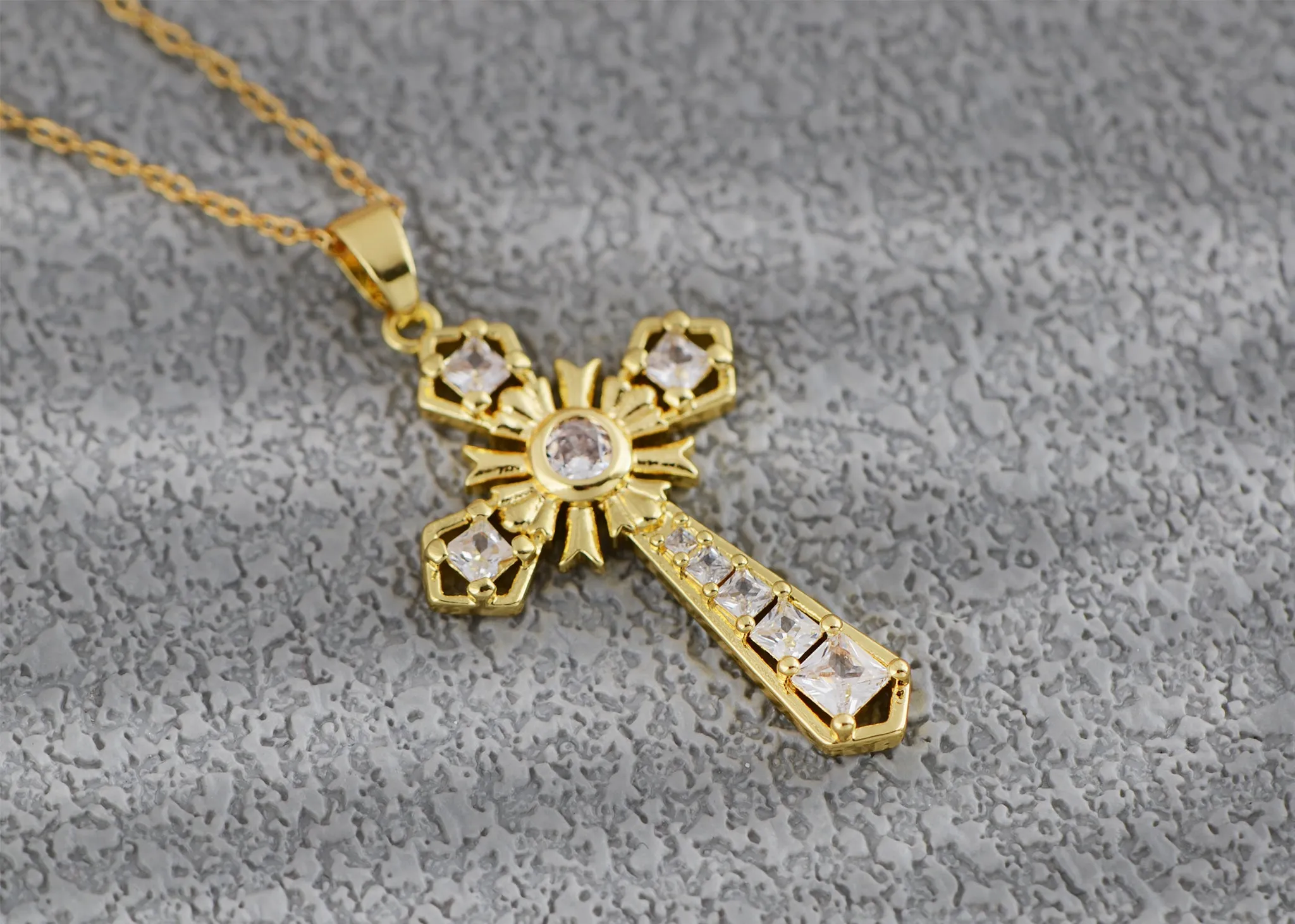 Alilang Gold Tone Rhinestone Cross Pendant Necklace Ideal for Religious Occasions