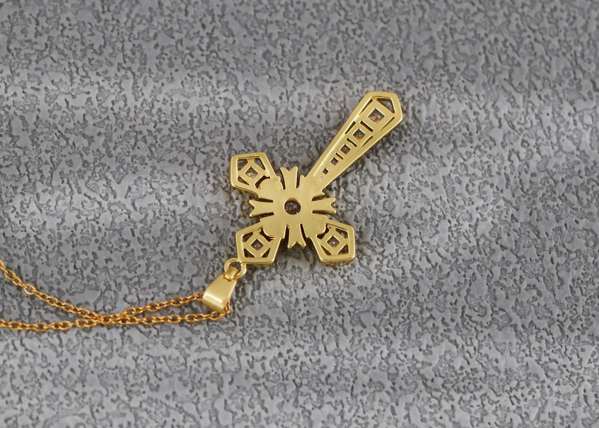 Alilang Gold Tone Rhinestone Cross Pendant Necklace Ideal for Religious Occasions