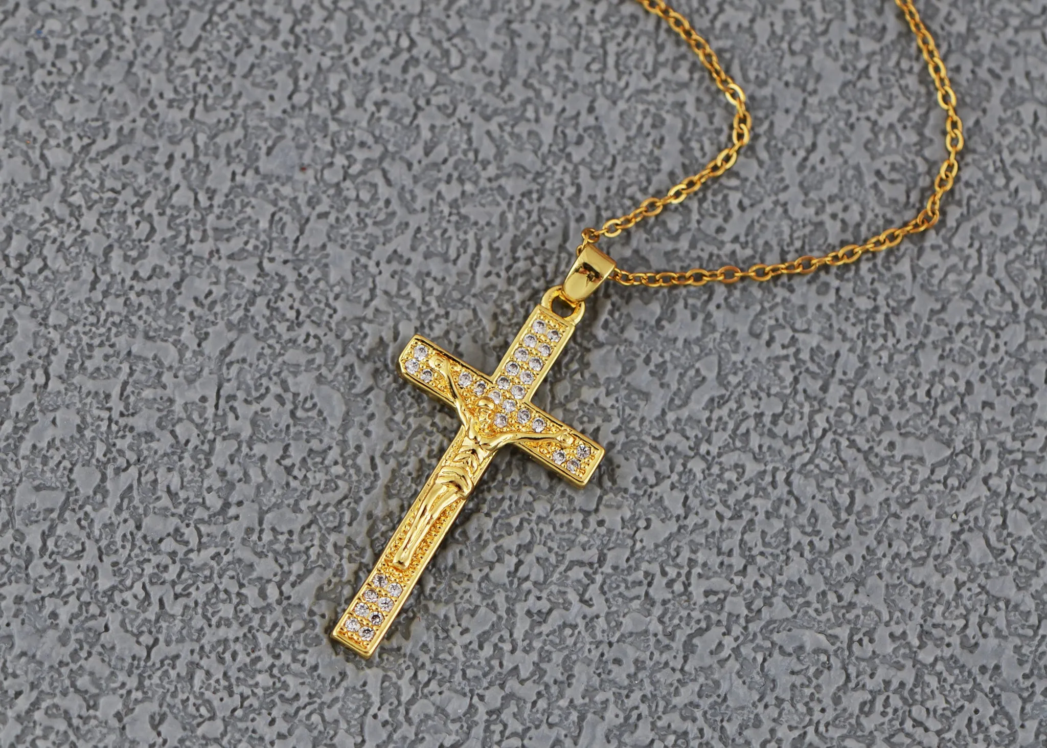 Alilang Gold Tone Rhinestone Cross Pendant Necklace Ideal for Religious Occasions