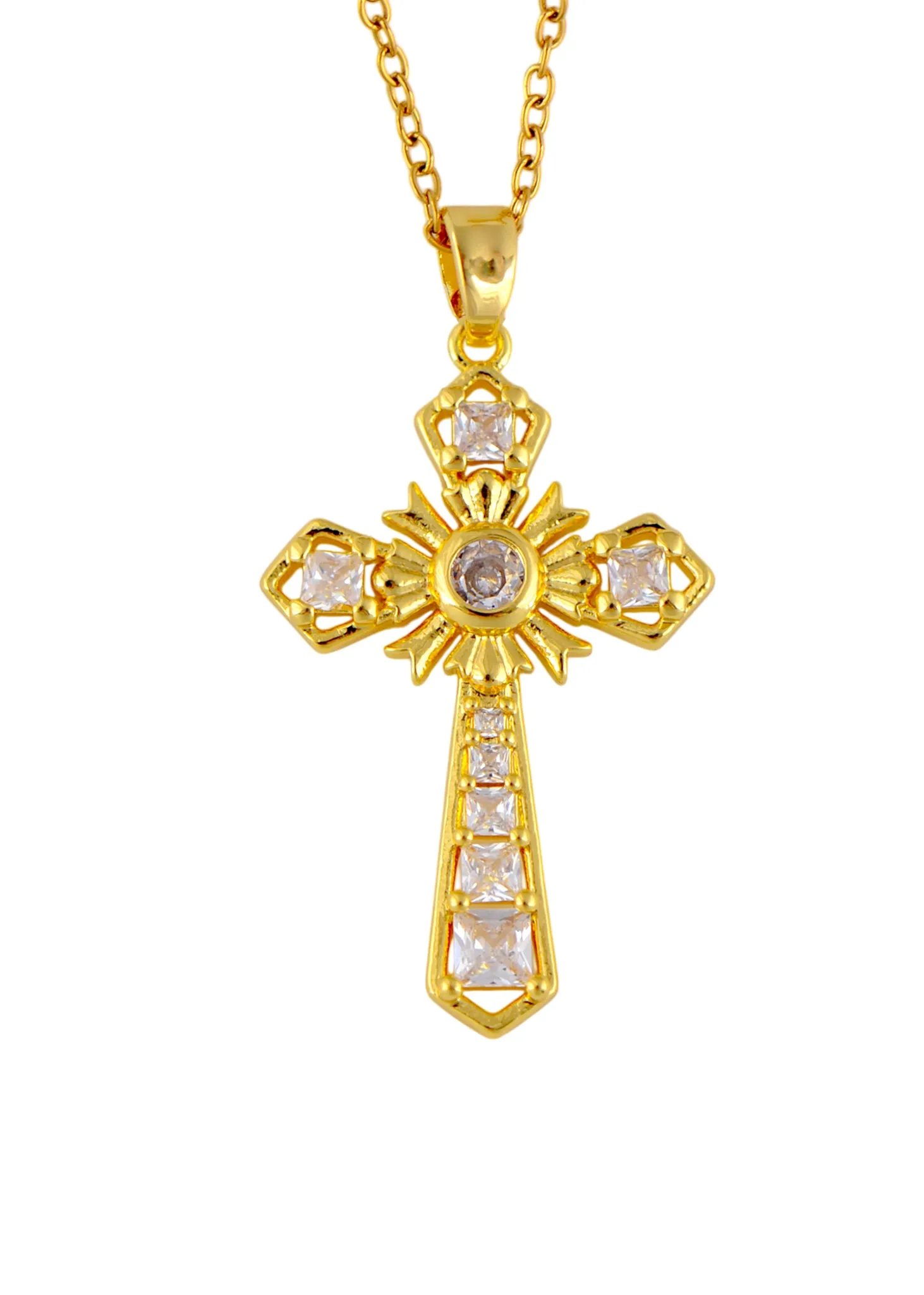 Alilang Gold Tone Rhinestone Cross Pendant Necklace Ideal for Religious Occasions