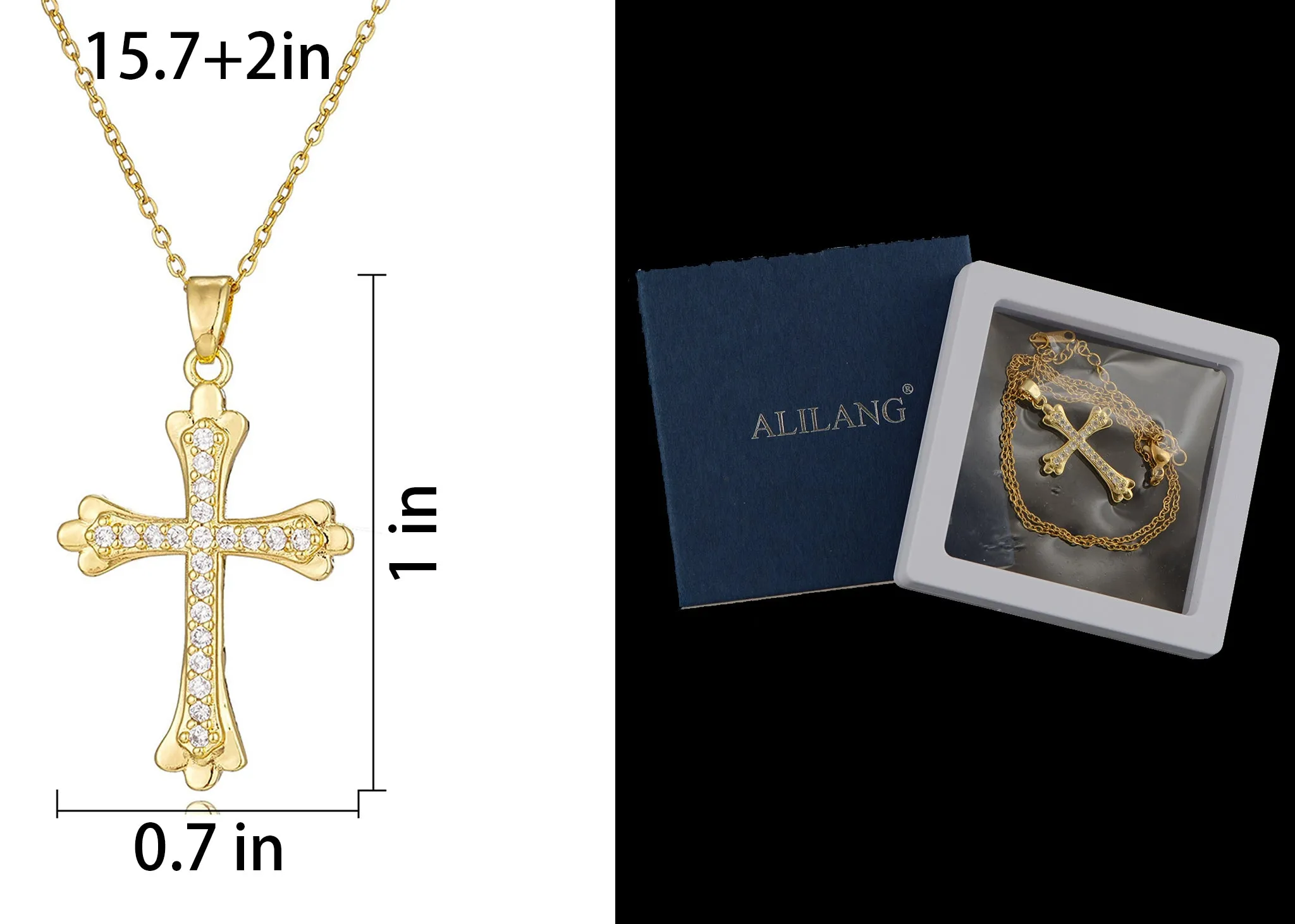 Alilang Gold Tone Rhinestone Cross Pendant Necklace Ideal for Religious Occasions