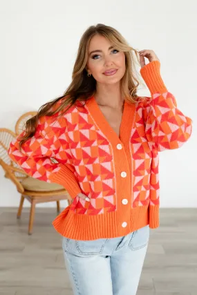 All Eyes on Me Geometric Cardigan - Red Multi