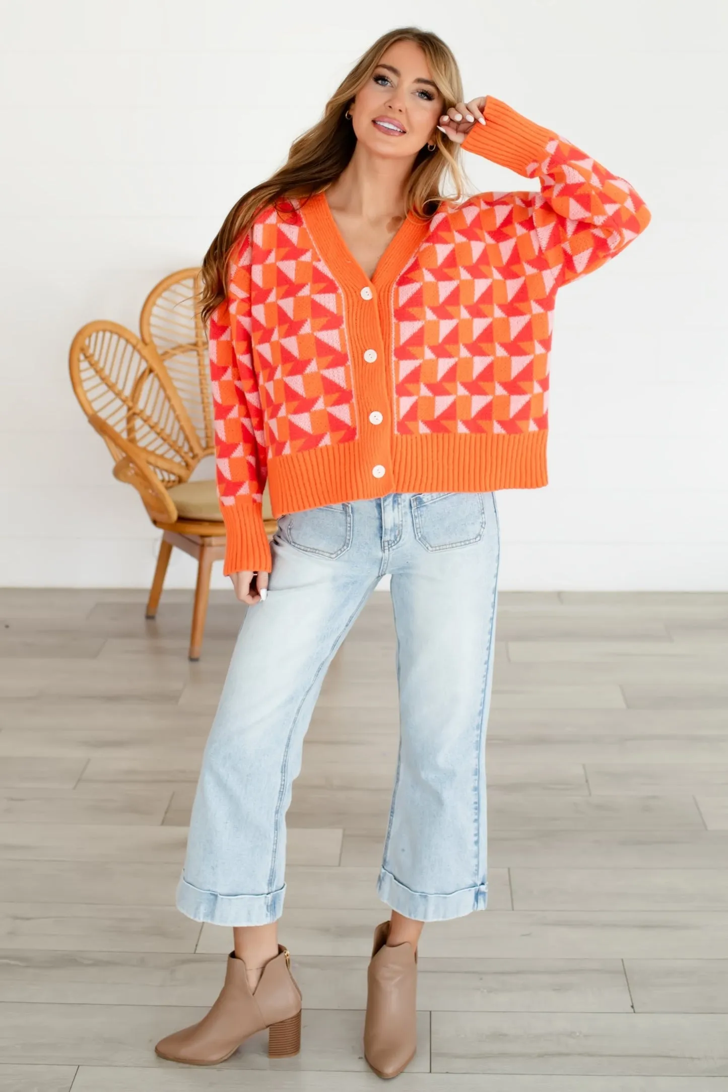 All Eyes on Me Geometric Cardigan - Red Multi