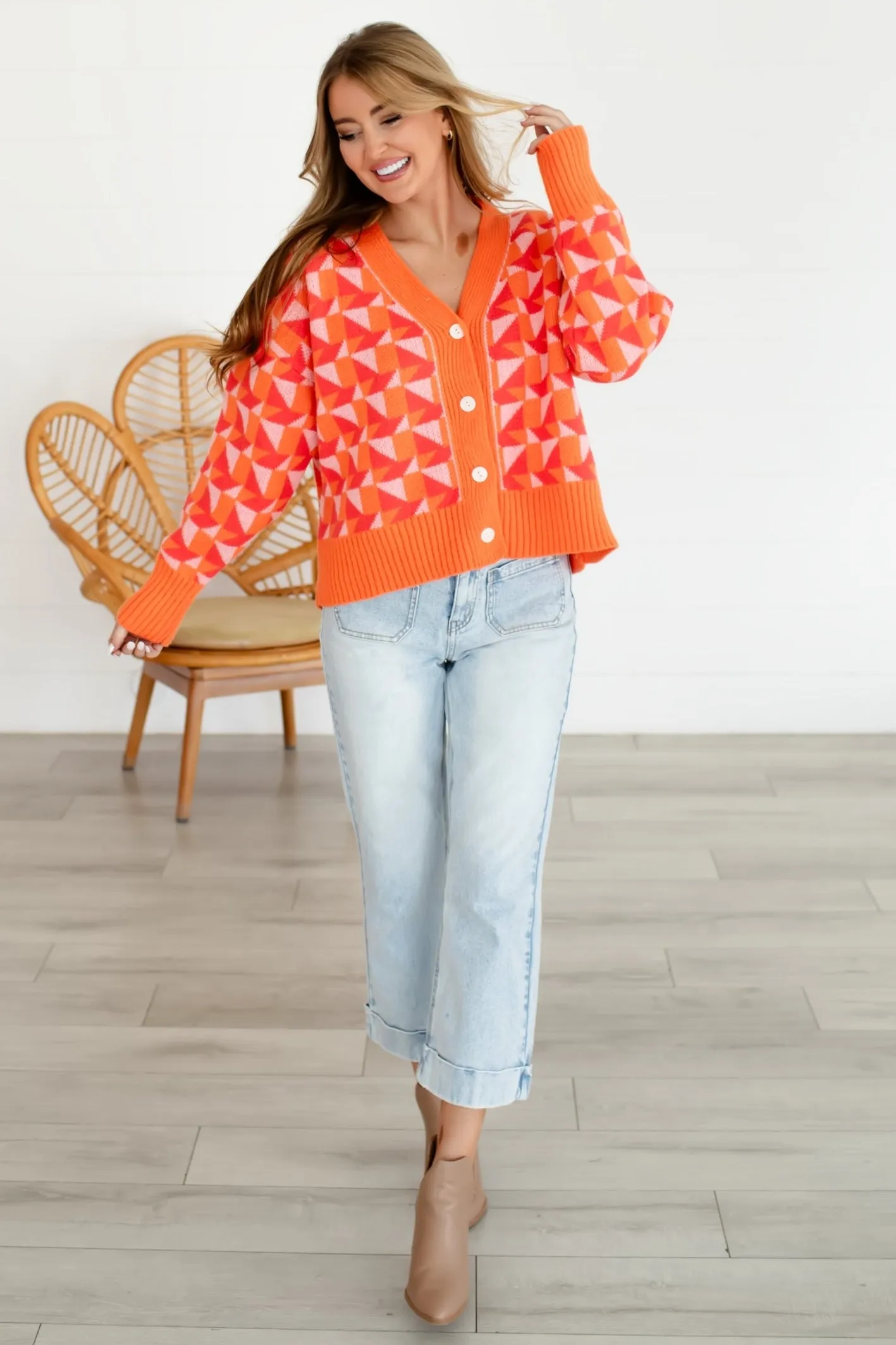 All Eyes on Me Geometric Cardigan - Red Multi