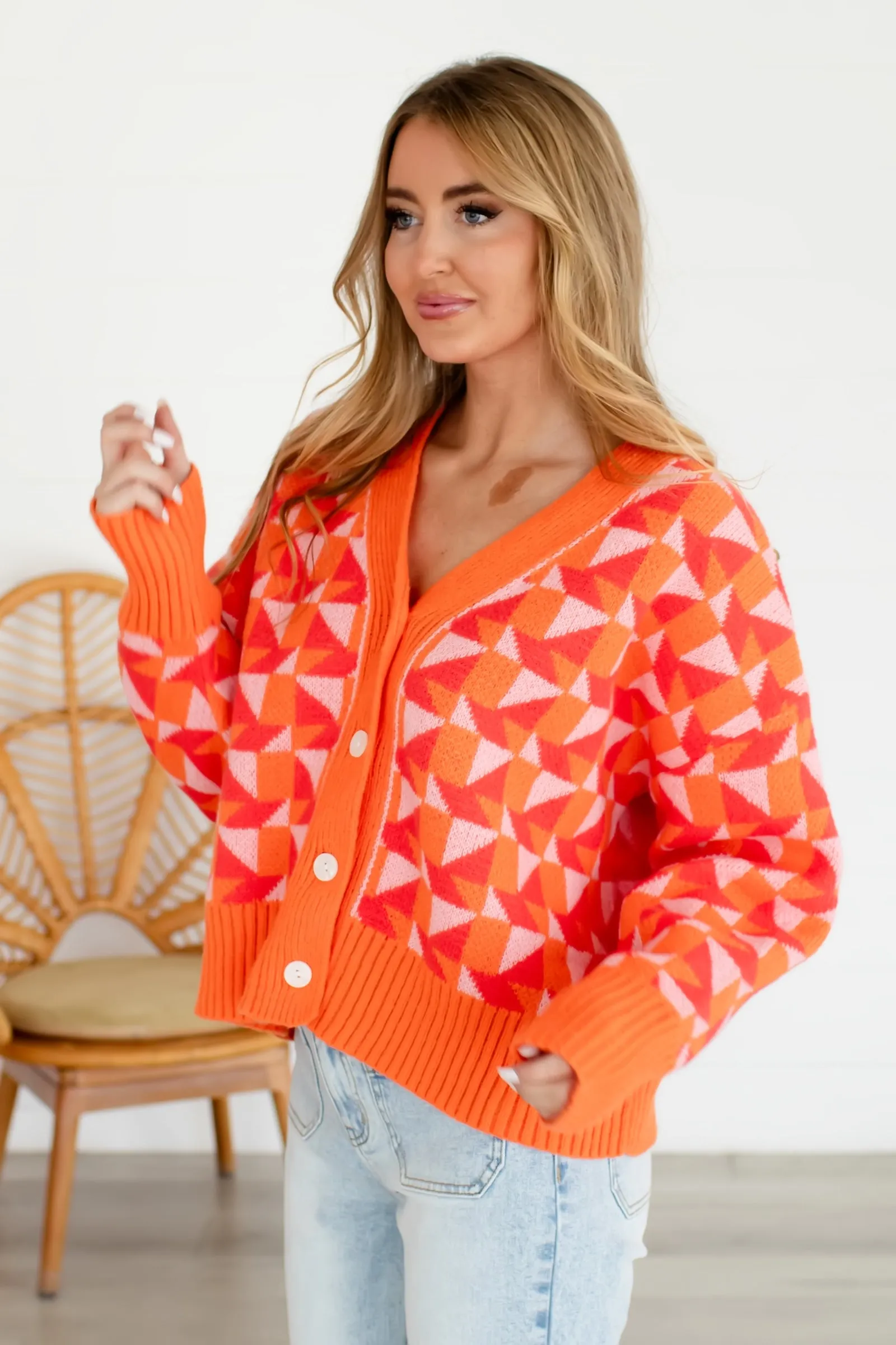 All Eyes on Me Geometric Cardigan - Red Multi