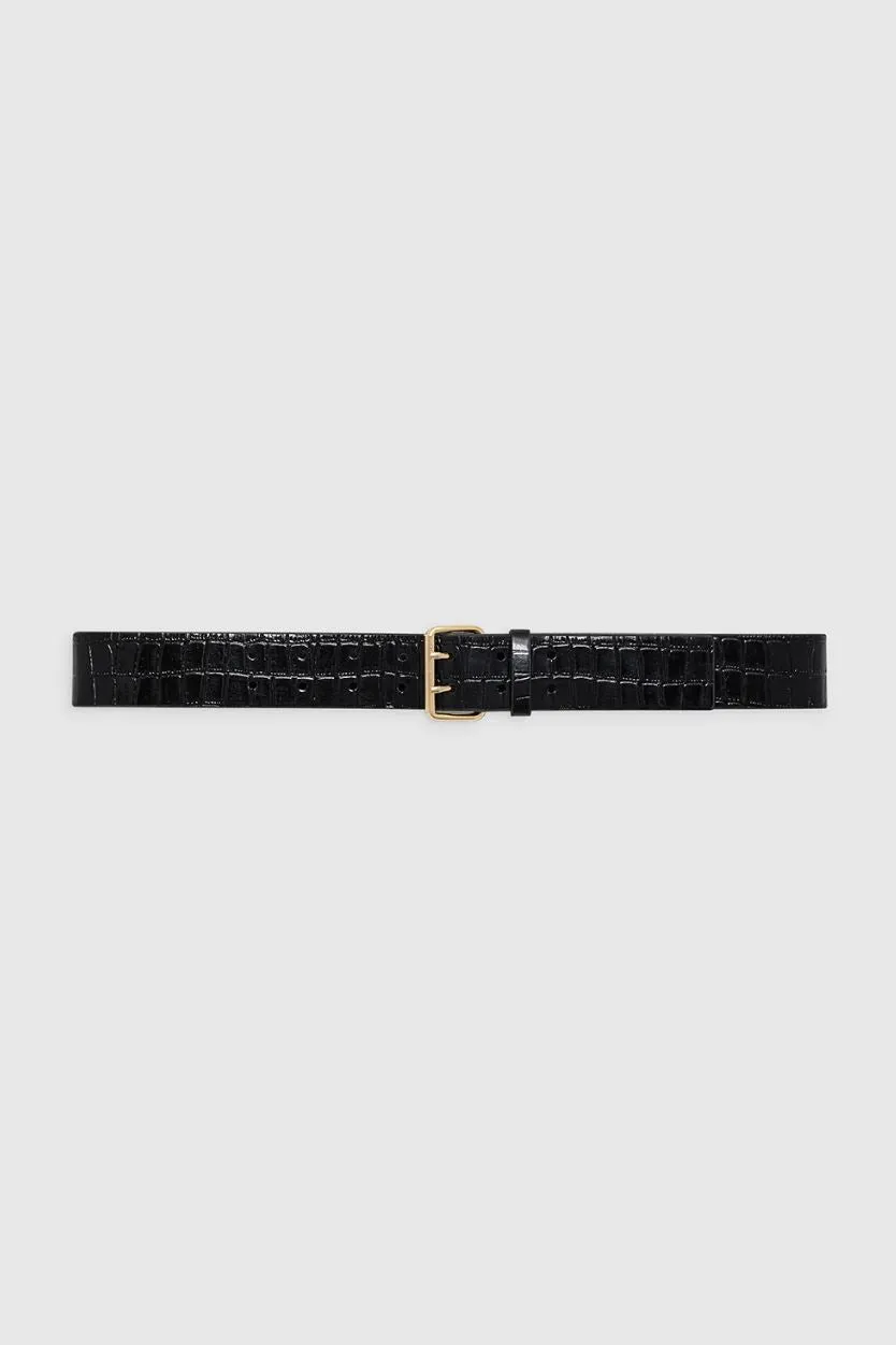 Anine Bing Mila Belt in Embossed Black