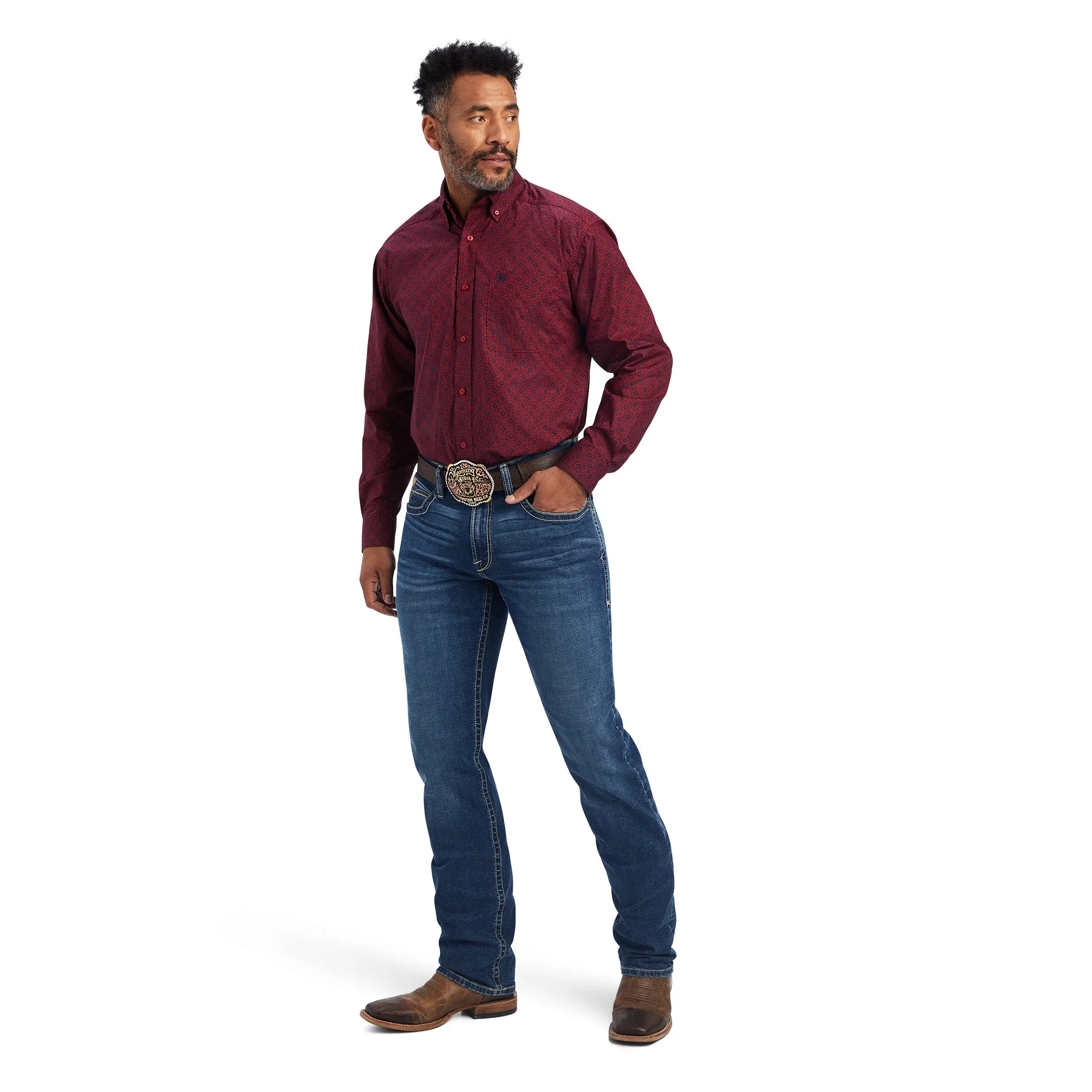Ariat Men's Nyles Geometric Print Tango Red Button Down Shirt 10041556