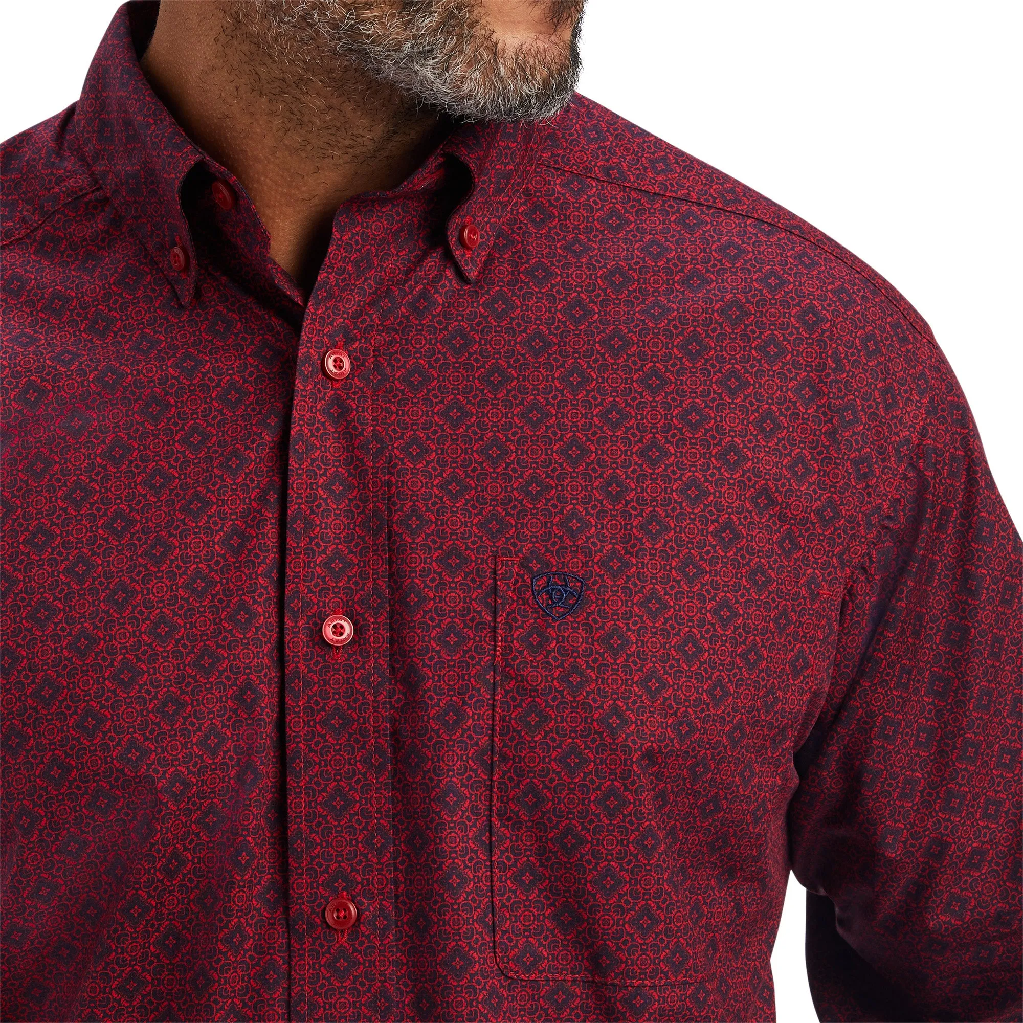Ariat Men's Nyles Geometric Print Tango Red Button Down Shirt 10041556