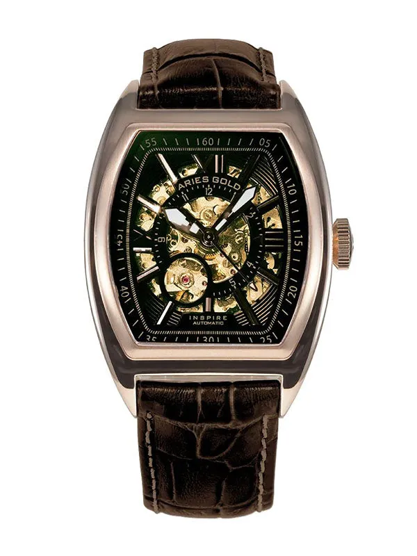 Aries Gold Automatic Infinum Cruiser Gold Stainless Steel Brown Leather Strap G 901A RG-GNRG Watch