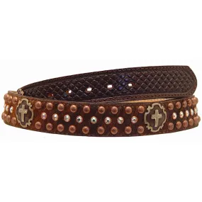 B358 - Brindle Hair Crystaled Tooled Belt