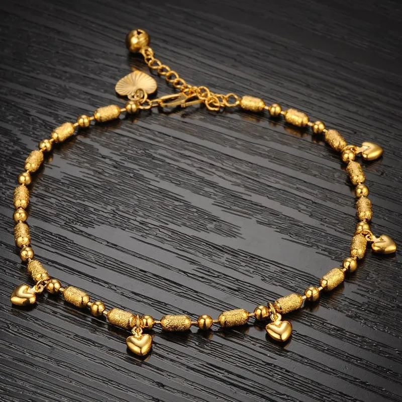 Baby Girls Anklets  Gold Heart Lucky Beaded Ankle Chain