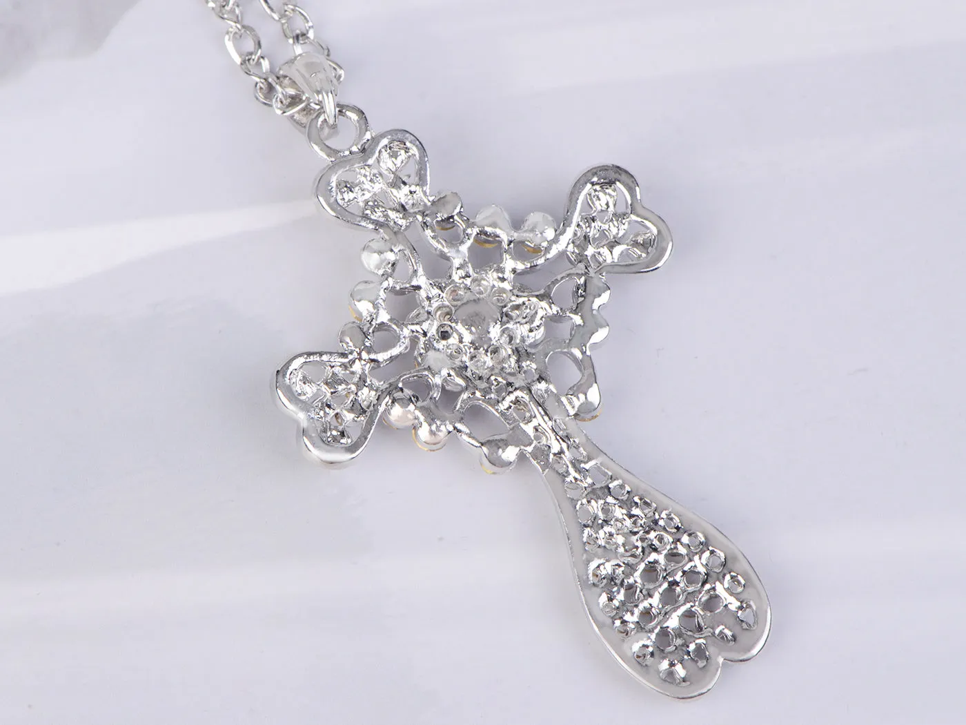 Beaded Heart Flower Floral Holy Cross Pendant Necklace