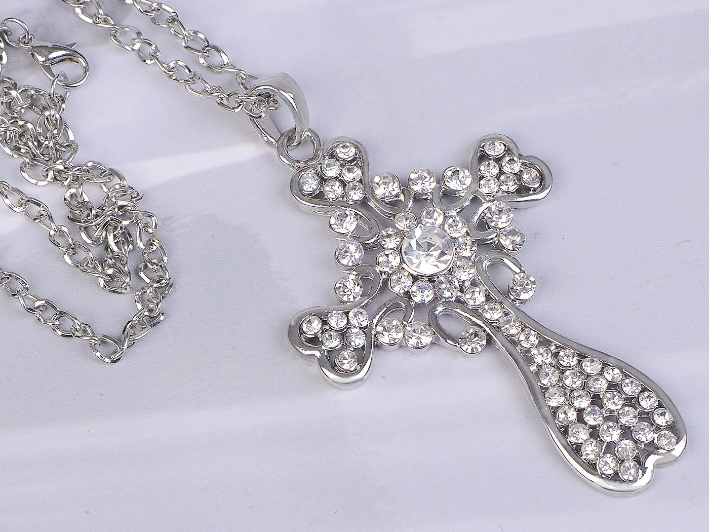 Beaded Heart Flower Floral Holy Cross Pendant Necklace