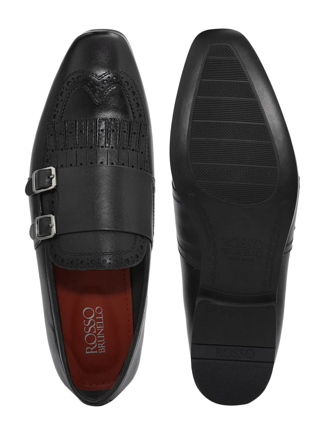 Black Brogue Monk Straps Shoes