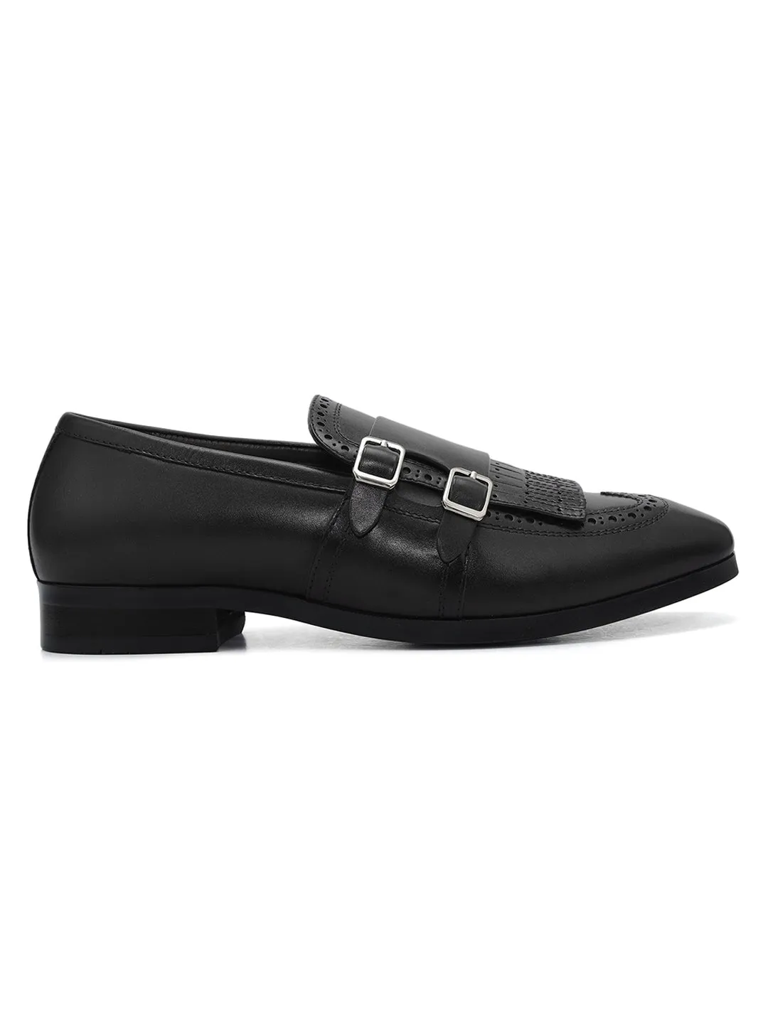 Black Brogue Monk Straps Shoes