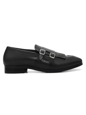 Black Brogue Monk Straps Shoes