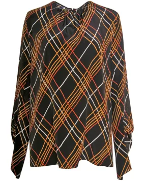 Black Geometric Print Long Sleeve Blouse