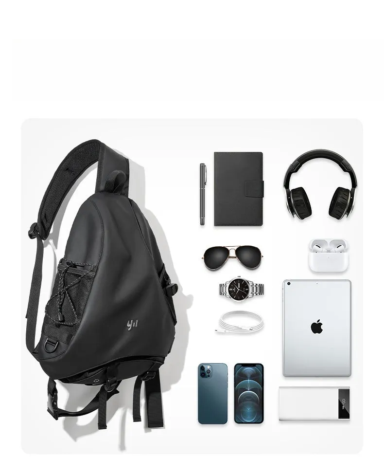Black Large Sling Bag For Big Men Waterproof Large Travel Chest Bag Mens One Strap Backpack