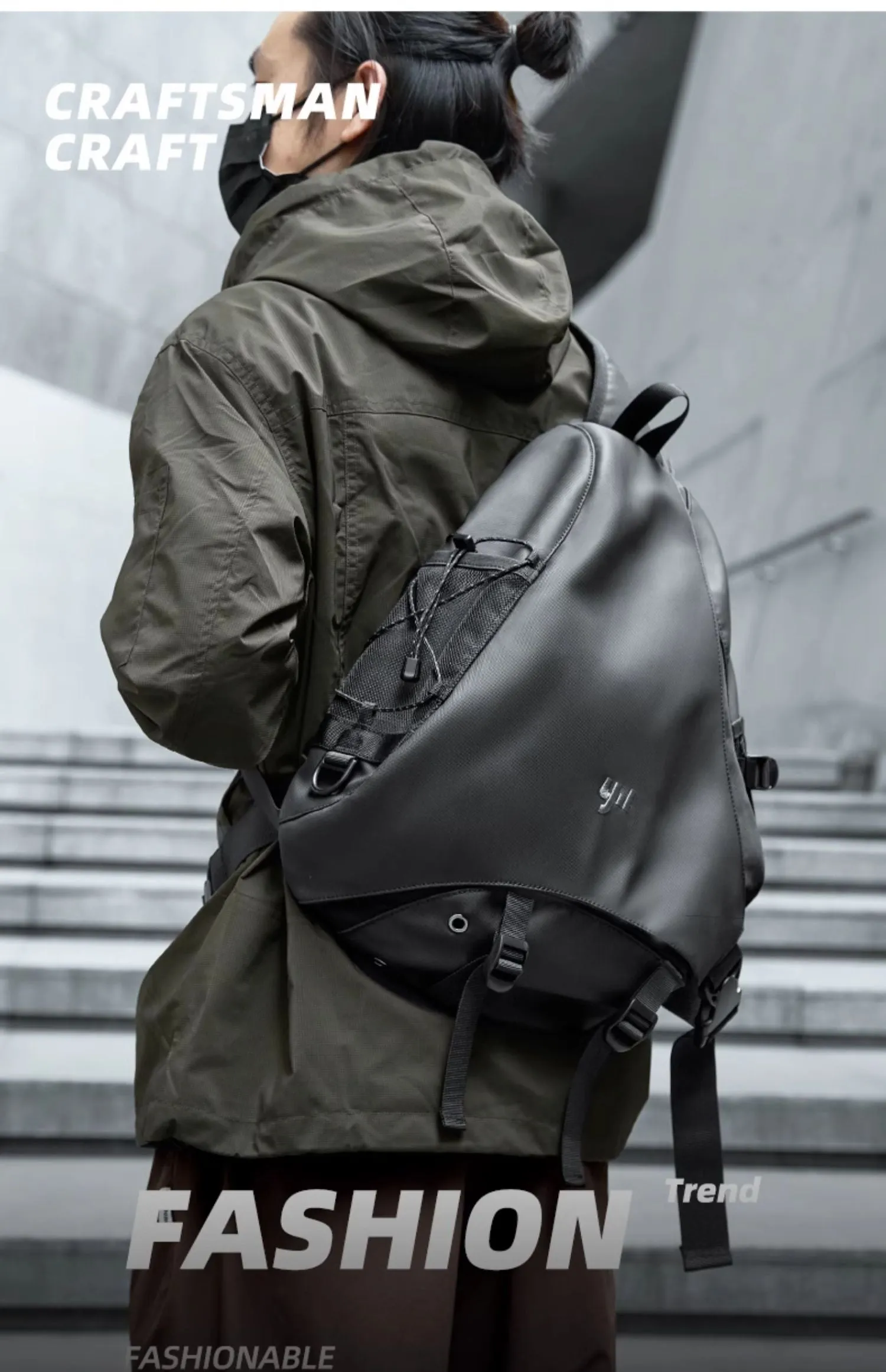 Black Large Sling Bag For Big Men Waterproof Large Travel Chest Bag Mens One Strap Backpack