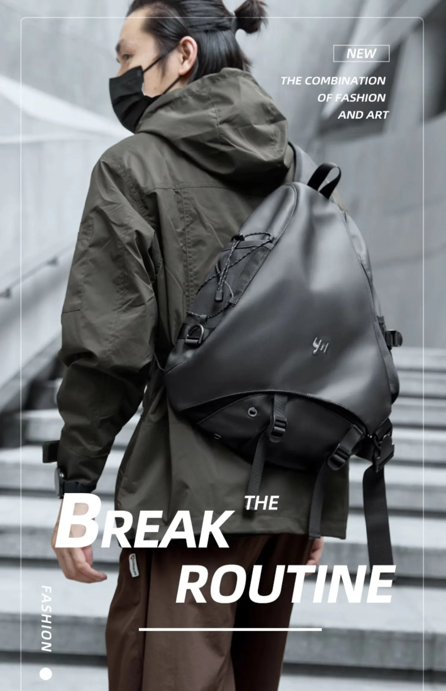 Black Large Sling Bag For Big Men Waterproof Large Travel Chest Bag Mens One Strap Backpack