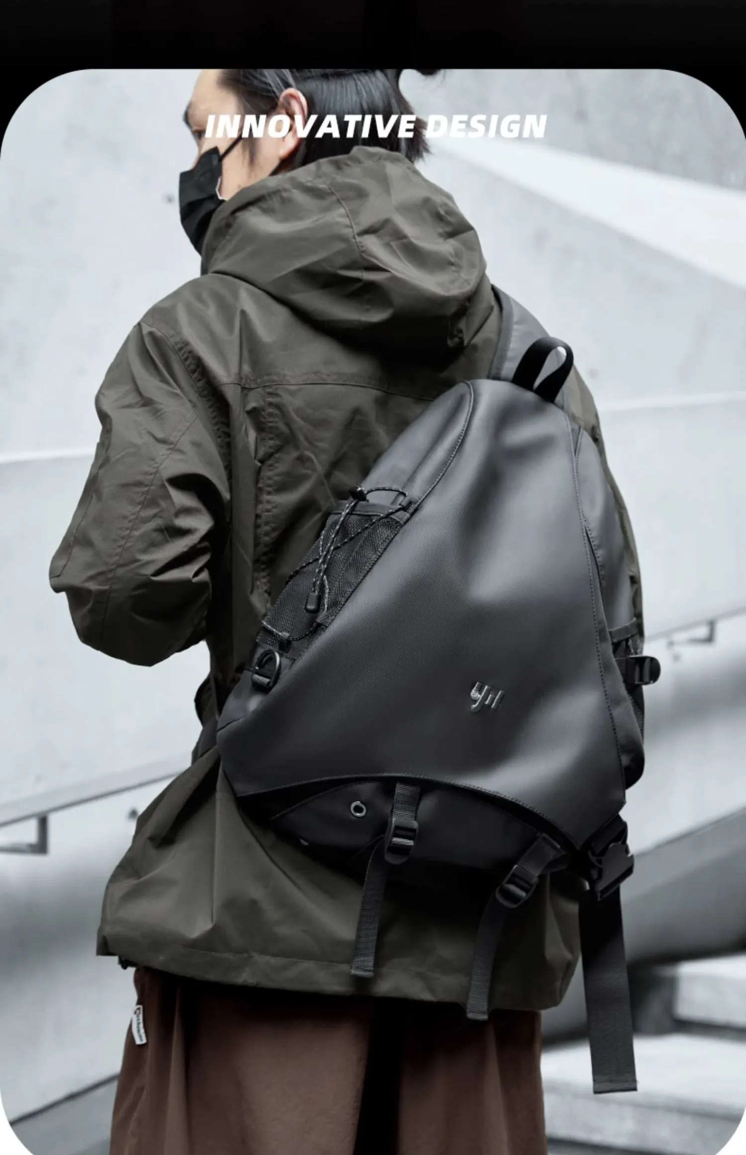 Black Large Sling Bag For Big Men Waterproof Large Travel Chest Bag Mens One Strap Backpack