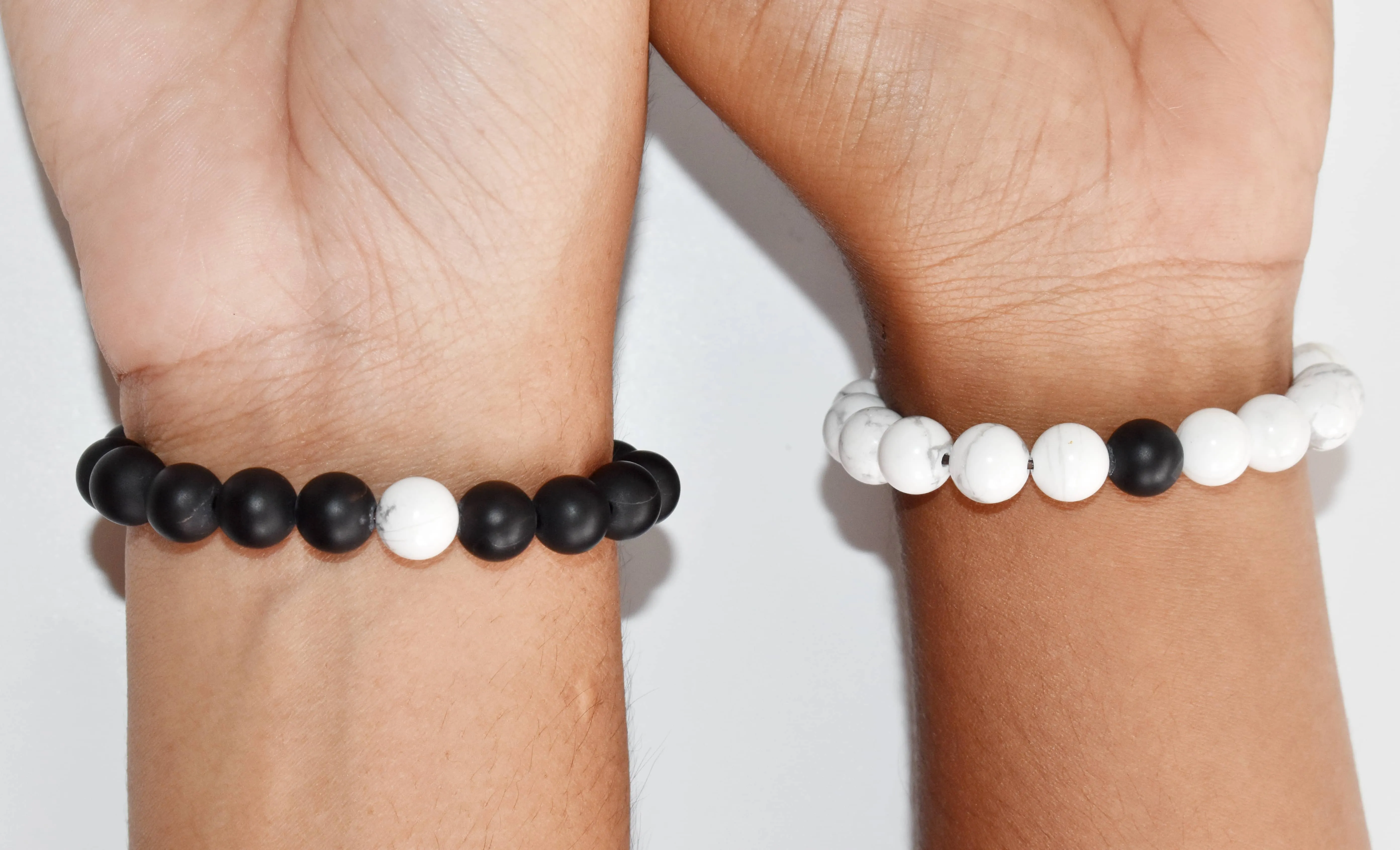 Black Onyx Matt Howlite Couple Bracelets, Anniversary Gift (Confidence and Balance)