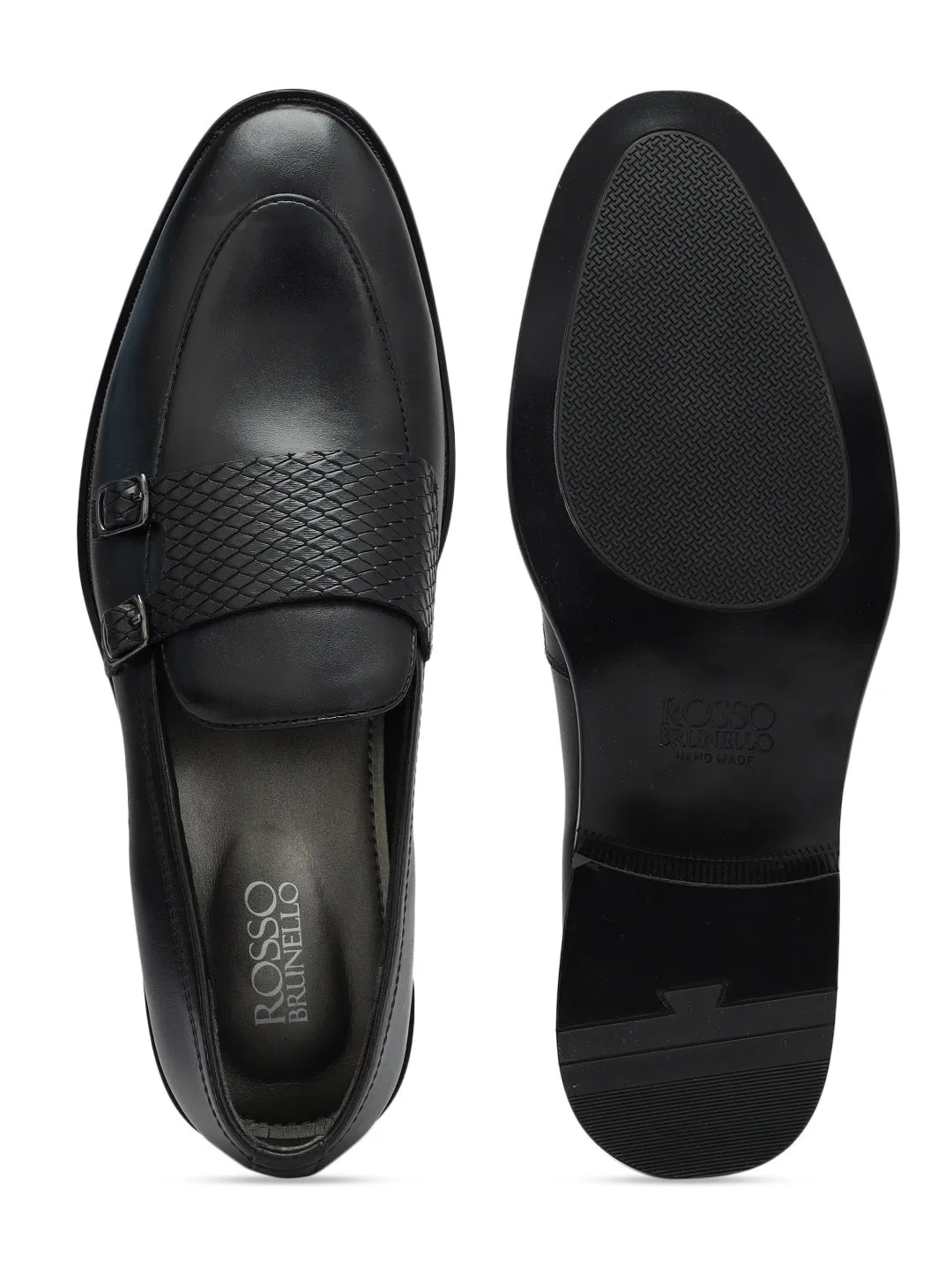 Black Textured Leather Monk Straps