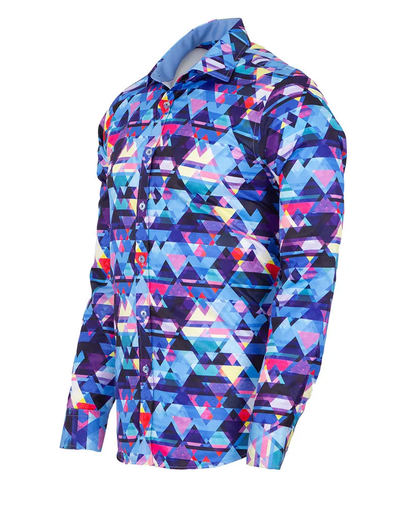 Blue Retro Geometric Triangle Print Shirt