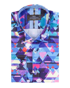 Blue Retro Geometric Triangle Print Shirt