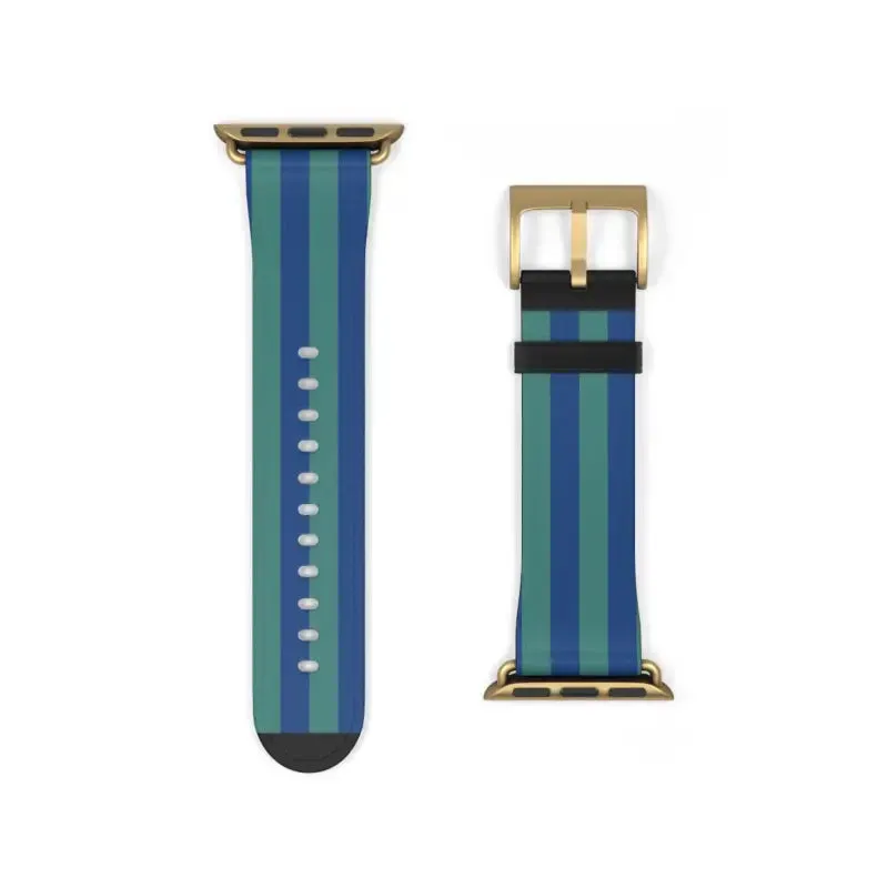 Blue Watch Band with Faux Leather and Colorful Stripes