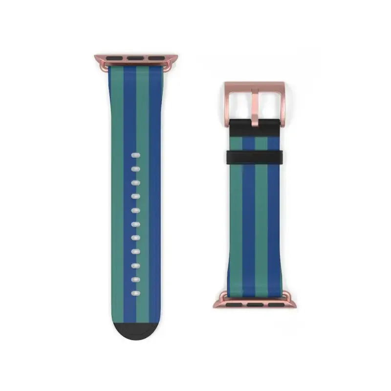 Blue Watch Band with Faux Leather and Colorful Stripes
