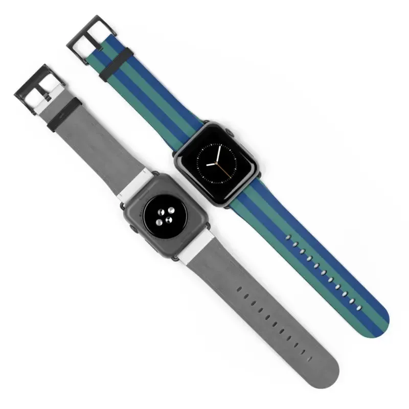 Blue Watch Band with Faux Leather and Colorful Stripes