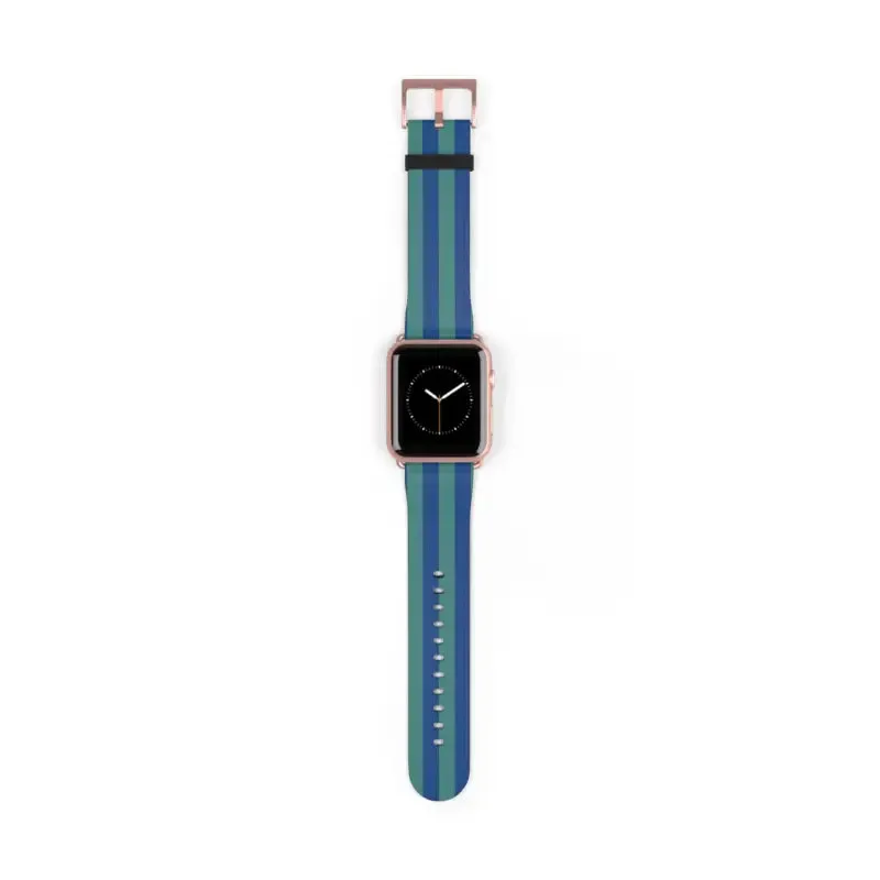 Blue Watch Band with Faux Leather and Colorful Stripes