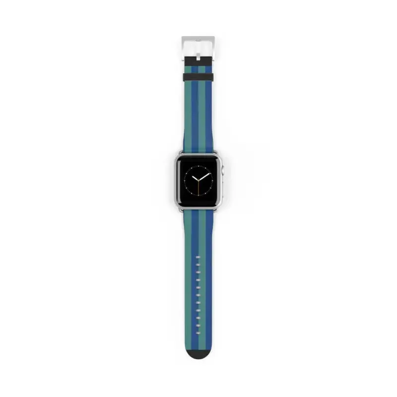 Blue Watch Band with Faux Leather and Colorful Stripes