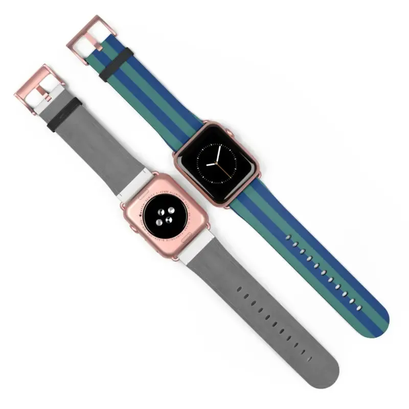 Blue Watch Band with Faux Leather and Colorful Stripes