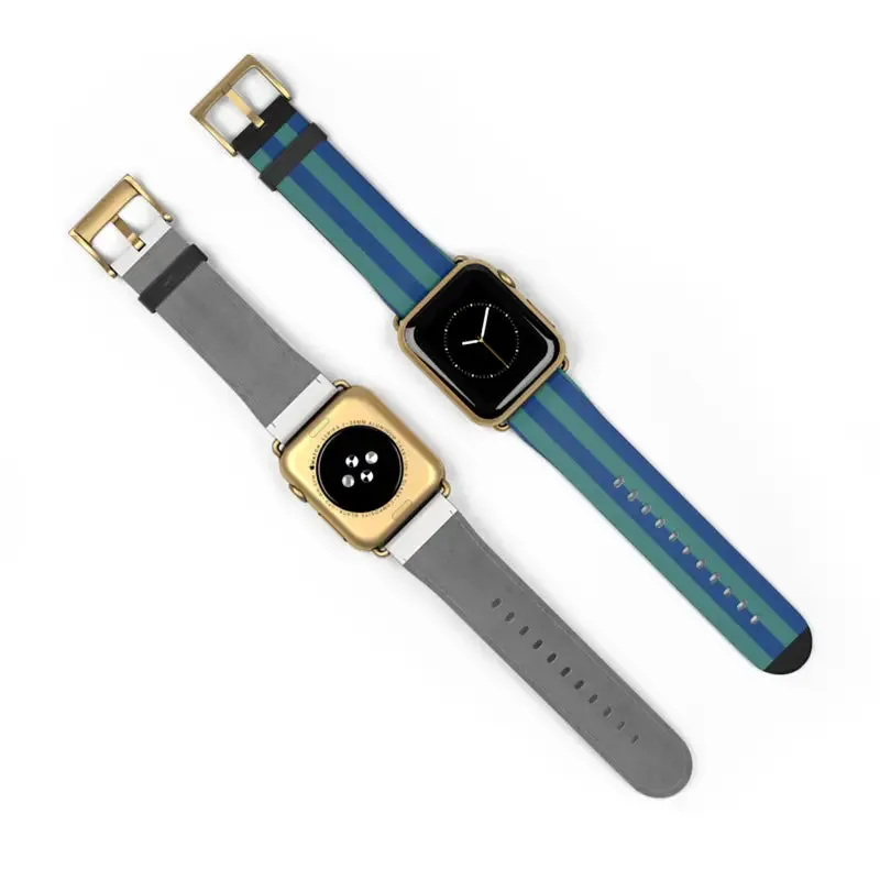 Blue Watch Band with Faux Leather and Colorful Stripes
