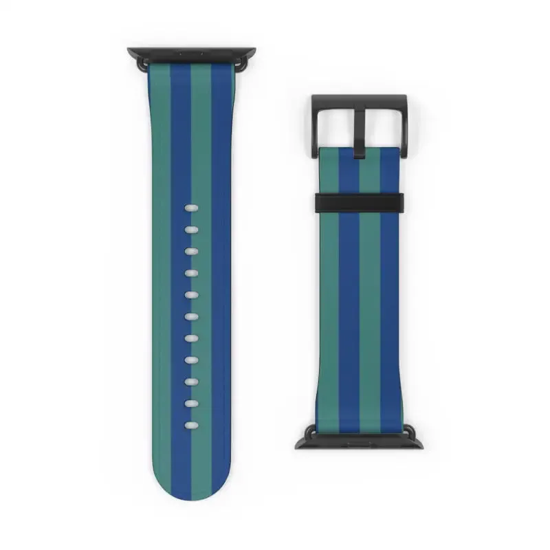 Blue Watch Band with Faux Leather and Colorful Stripes