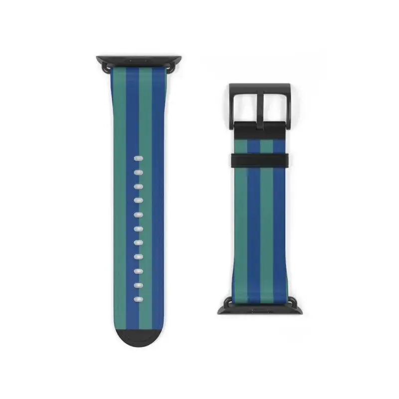 Blue Watch Band with Faux Leather and Colorful Stripes