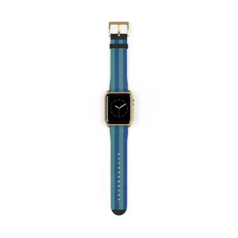 Blue Watch Band with Faux Leather and Colorful Stripes
