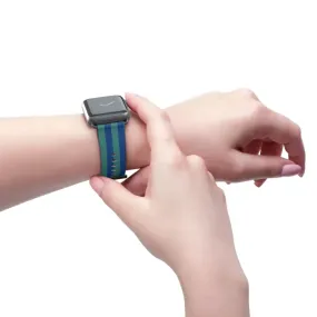 Blue Watch Band with Faux Leather and Colorful Stripes