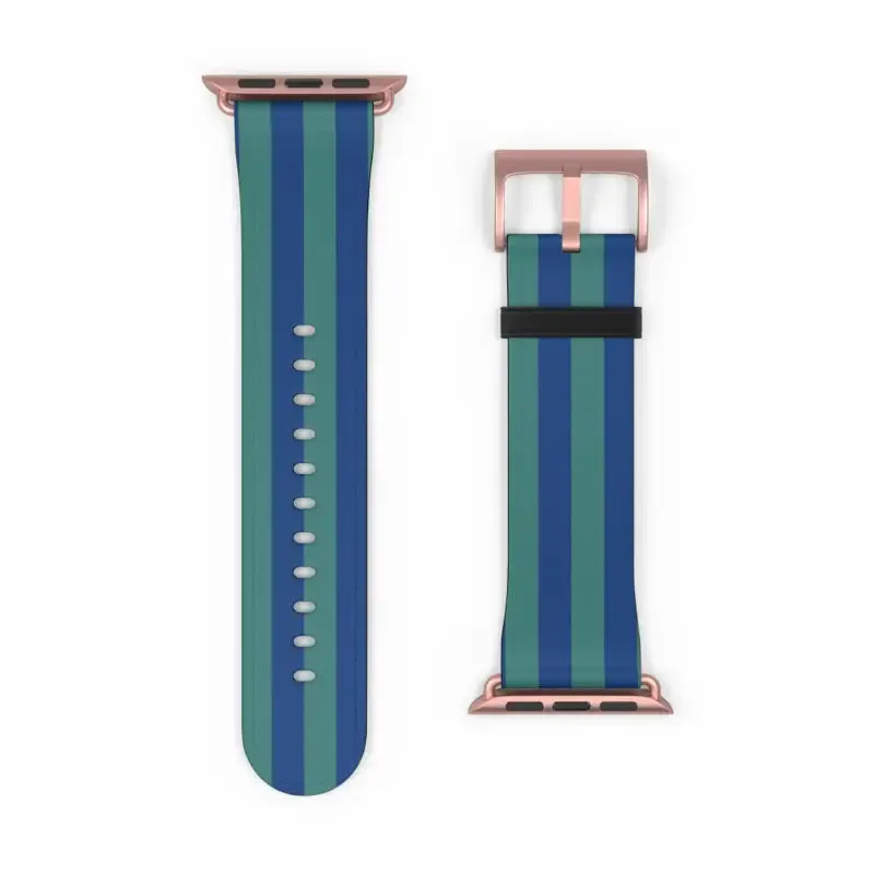 Blue Watch Band with Faux Leather and Colorful Stripes