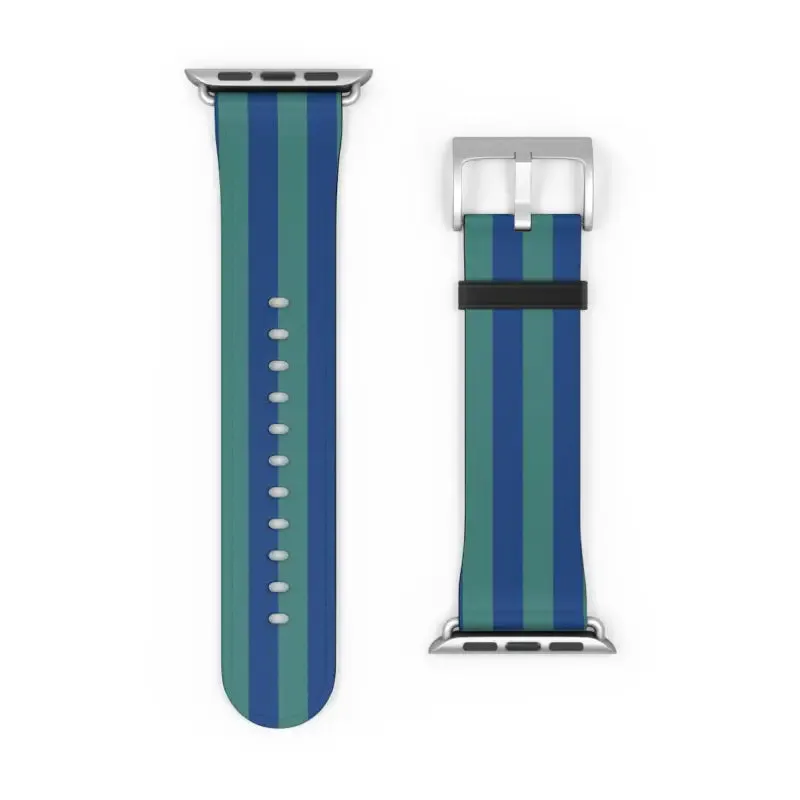 Blue Watch Band with Faux Leather and Colorful Stripes