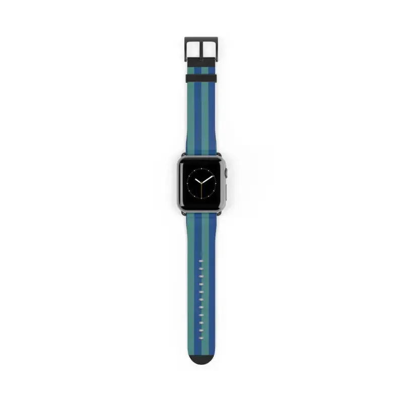 Blue Watch Band with Faux Leather and Colorful Stripes